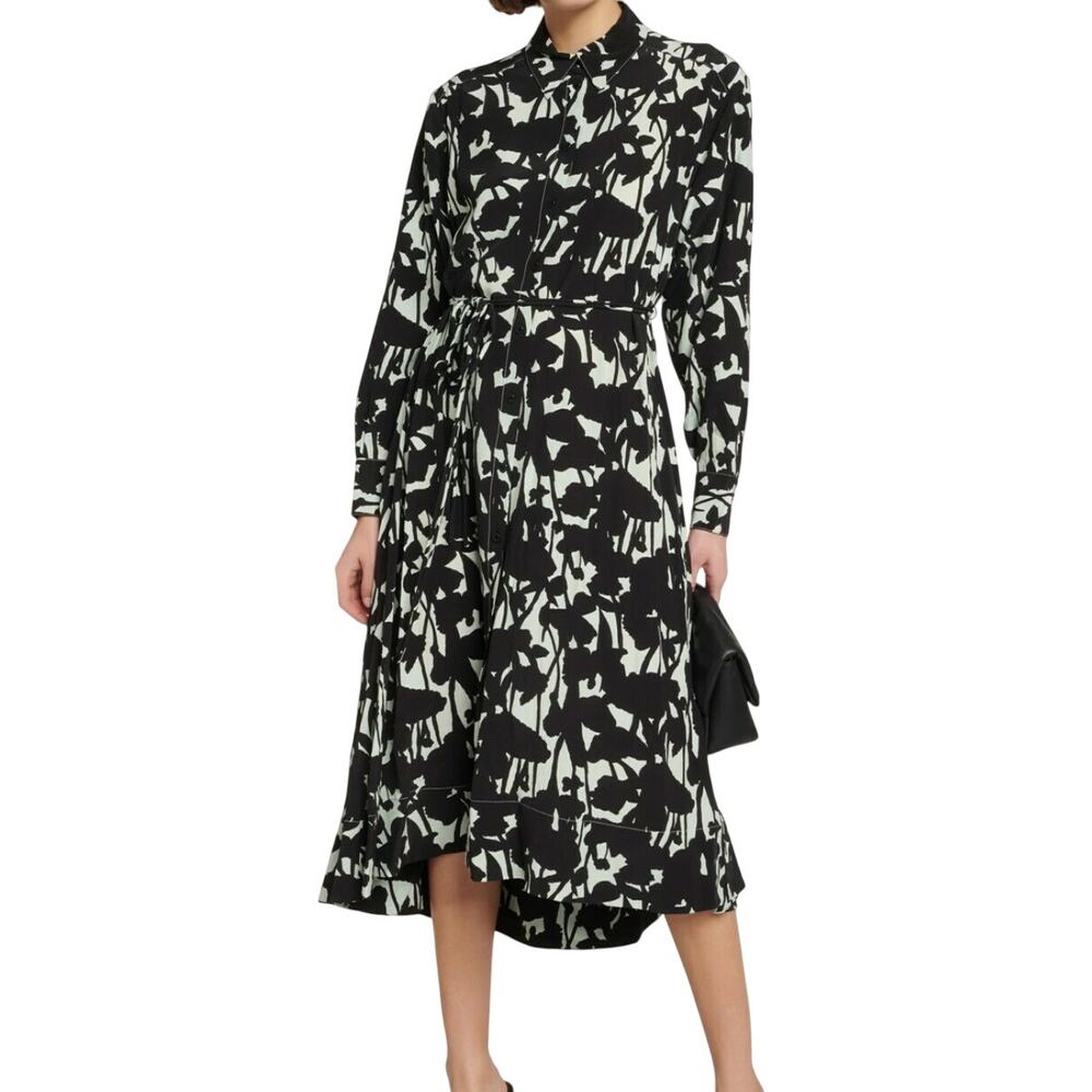 Proenza Schouler Black White Floral Button Long Sleeve Shirt Dress sz 2 NEW Tags